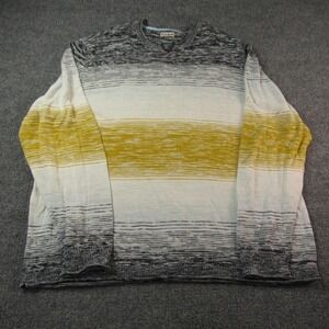 32‎ Bar Blues Sweater Mens 2XL Gray White Yellow Stripe Knit Crewneck Pullover